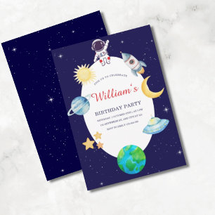 Invitation Fête d'anniversaire dans l'espace à l'aquarelle