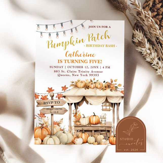 Invitation Fête d'anniversaire dans un champ de citrouilles d (Créateur téléchargé)