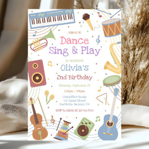 Invitation Fête d'anniversaire Danse Chante Joue Instrument d