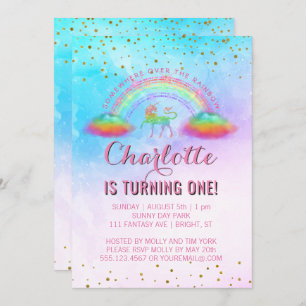 Invitation Fête d'anniversaire d'aquarelle de licorne
