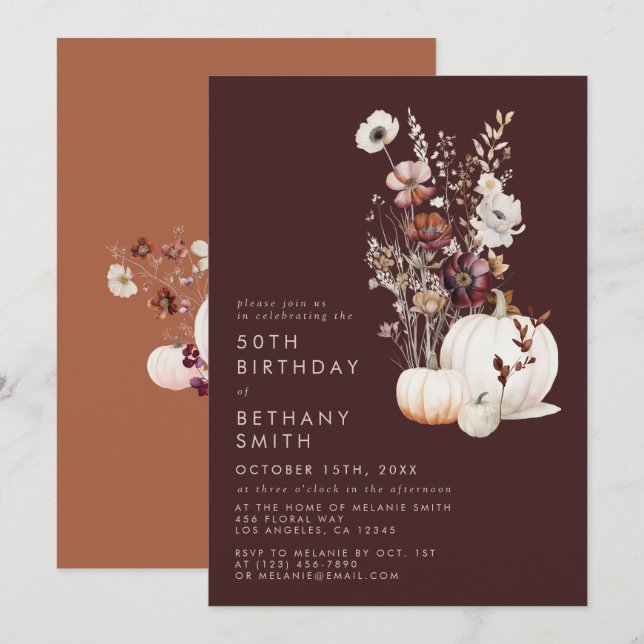Invitation Fête d'anniversaire d'automne de Bohême (Devant / Derrière)