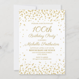 Invitation Fête d'anniversaire de 100 ans Blanc avec Paillett