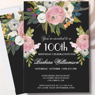 Invitation **Fête d'anniversaire de 100 ans élégante avec fle