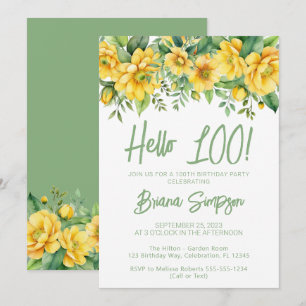 Invitation Fête d'anniversaire de 100 ans sur le thème floral