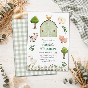 Invitation Fête d'anniversaire de 10 ans à la ferme en aquare