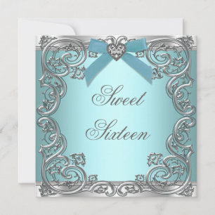 Invitation Fête d'anniversaire de 16 ans douce bleu sarcelle