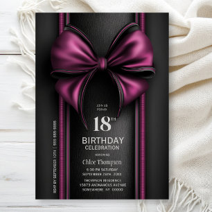 Invitation Fête d'anniversaire de 18 ans avec un nœud rose él