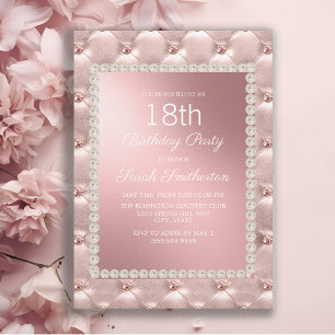 Invitation Fête d'anniversaire de 18 ans rose pâle élégant bl