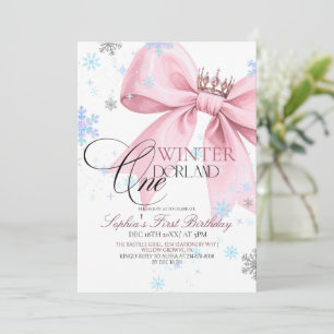 Invitation Fête d'anniversaire de 1 an avec un nœud rose hive