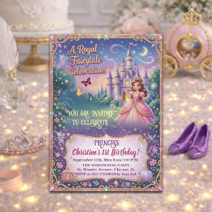 Invitation Fête d'anniversaire de 1 an Château de Conte de Fé