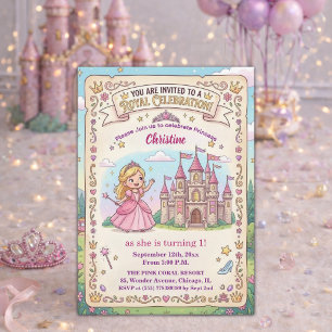 Invitation Fête d'anniversaire de 1 an Château de Conte de Fé