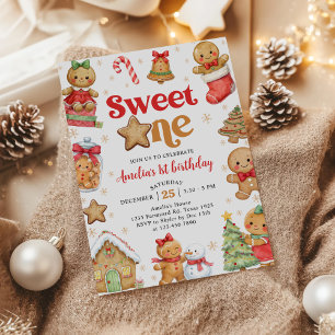 Invitation Fête d'anniversaire de 1 an Christmas Cookie Sweet
