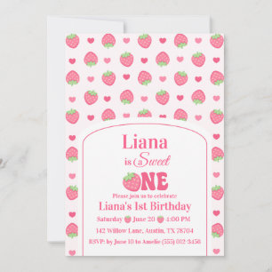Invitation Fête d'anniversaire de 1 an de Sweet One Pink Stra