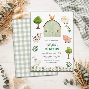 Invitation Fête d'anniversaire de 1 an Ferme Animaux Aquarell