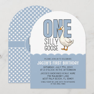 Invitation Fête d'anniversaire de 1 an Moderne Bleu Une Oie R