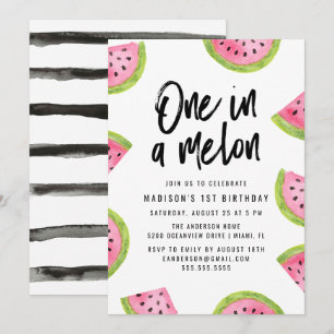 Invitation Fête d'anniversaire de 1 an "One in a Melon"