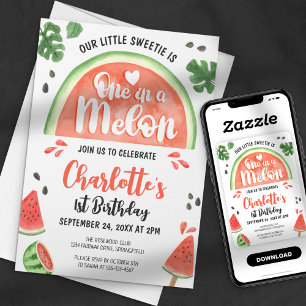 Invitation Fête d'anniversaire de 1 an One in a Melon Little 