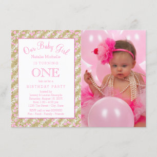 Invitation Fête d'anniversaire de 1 an pour filles Photo Conf