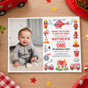 Invitation Fête d'anniversaire de 1 an pour garçon aux camion