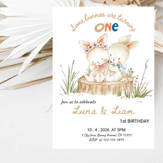 Invitation Fête d'anniversaire de 1 an pour quelques lapins