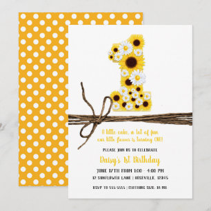 Invitation Fête d'anniversaire de 1 an Tournesols & Marguerit