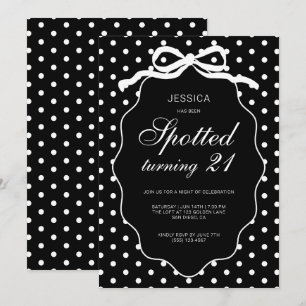 Invitation Fête d'anniversaire de 21 ans chic à pois