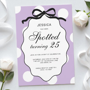 Invitation Fête d'anniversaire de 25 ans à pois violets