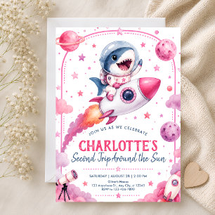 Invitation Fête d'anniversaire de 2 ans Cute Pink Outer Space