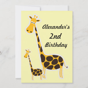 Invitation Fête d'anniversaire de 2 ans de bébés girafes mign