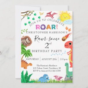 Invitation Fête d'anniversaire de 2 ans de dinosaure Rawr-tas