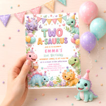 Fête d'anniversaire de 2 ans Girl Dinosaur Two-A-S