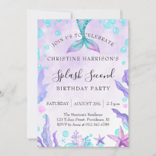 Invitation Fête d'anniversaire de 2 ans Mermaid Splash