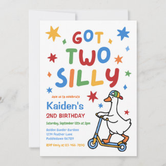 Invitation Fête d'anniversaire de 2 ans pour garçon Two Silly