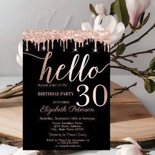 Invitation Fête d'anniversaire de 30 ans Glitter Drips Rose G