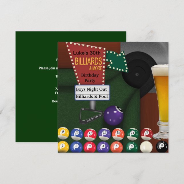 Invitation Fête d'anniversaire de 30 ans pour hommes de billa (Devant / Derrière)