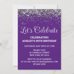 Invitation Fête d'anniversaire de 30 ans Purple White & Silve