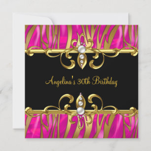 Invitation Fête d'anniversaire de 30 ans Zèbre Noir Or Rose J