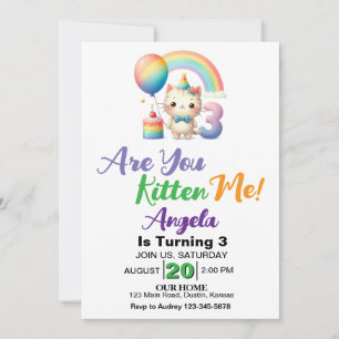 Invitation Fête d'anniversaire de 3 ans pour un adorable chat