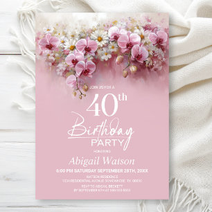 Invitation Fête d'anniversaire de 40 ans aux fleurs d'orchidé