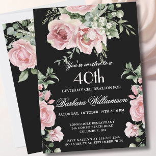 Invitation Fête d'anniversaire de 40 ans avec des roses peint