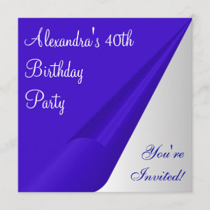 Invitation Fête d'anniversaire de 40 ans Bleu Argent Blanc
