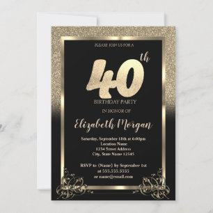 Invitation Fête d'anniversaire de 40 ans ombré paillettes dor