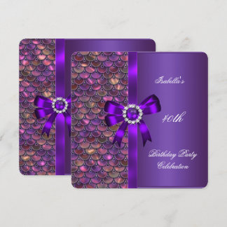 Invitation Fête d'anniversaire de 40 ans Sequins Rose Violet 