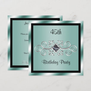Invitation Fête d'anniversaire de 45 ans Silver Swirls & Diam