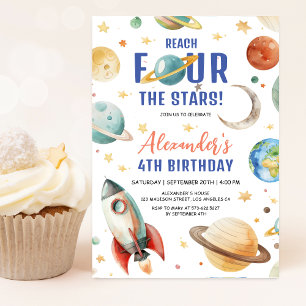 Invitation Fête d'anniversaire de 4 ans pour garçon Galaxie A