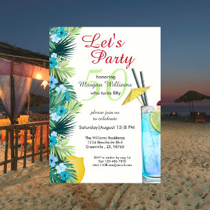 Invitation Fête d'anniversaire de 50 ans au cocktail bleu d'é