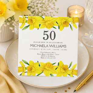 Invitation Fête d'anniversaire de 50 ans aux jonquilles aquar