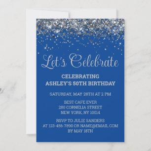 Invitation Fête d'anniversaire de 50 ans Bleu Royal et Paille