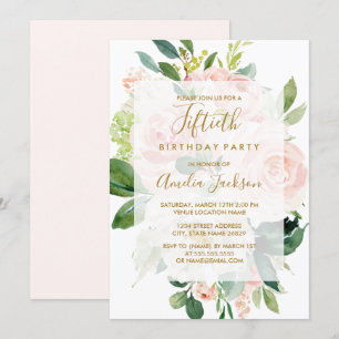 Invitation Fête d'anniversaire de 50 ans Elegant Pink Peach B
