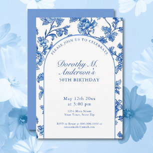 Invitation Fête d'anniversaire de 50 ans élégante bleue et bl